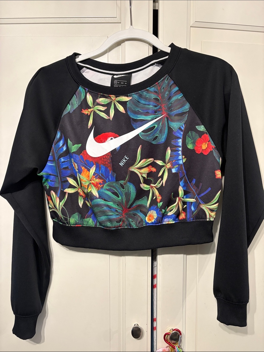 Nike Black Cropped Sweatshirt with Tropical Floral Panel